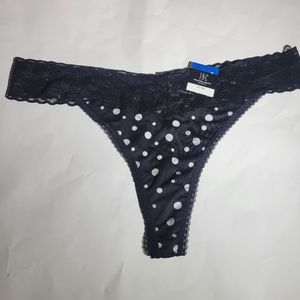 INC Lace-Trim Thong Underwear Polka-dot Black White International Concepts
